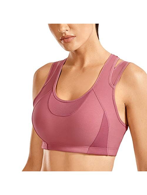 SYROKAN Women's Workout Sports Bra High Impact Support Bounce Control Wirefree Mesh Racerback Top