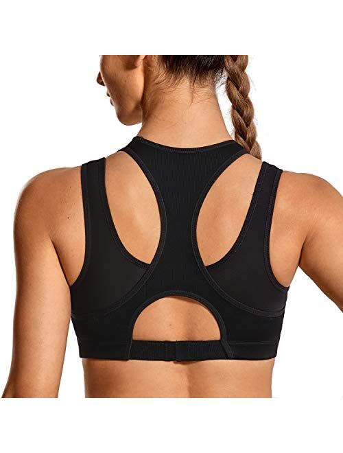 SYROKAN Women's Workout Sports Bra High Impact Support Bounce Control Wirefree Mesh Racerback Top