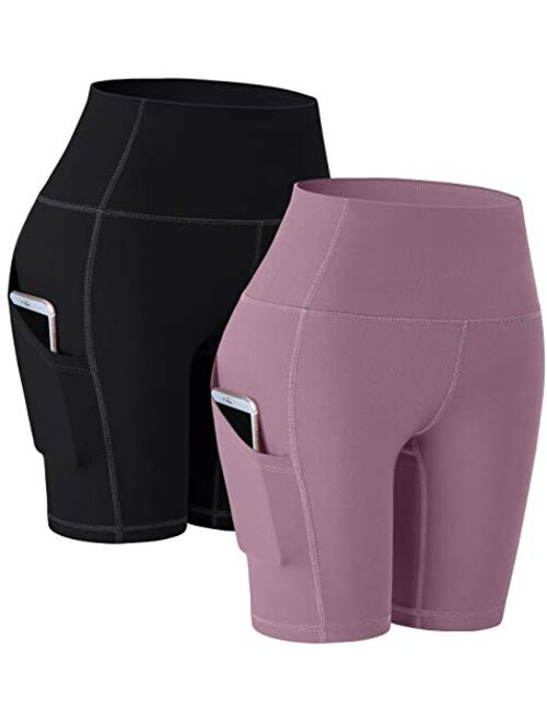 TOREEL Biker Shorts for Women with Pockets 8" 2 Pack High Waisted Workout Shorts for Women Athletic Running Shorts