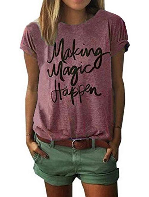 ZAWAPEMIA Womens Casual Tshirt Short Sleeve Tees Letter Print Pullover Juniors Shirt