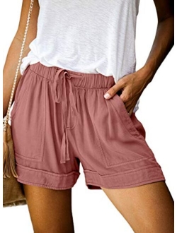 HUUSA Women's Drawstrings Casual Loose Comfy Summer Beach Shorts with Pockets