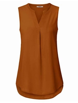 Timeson Women's Casual Chiffon V Neck Cuffed Sleeve Blouse Tops