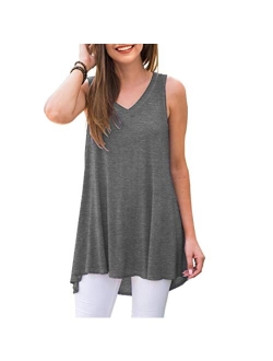 AWULIFFAN Women's Summer Sleeveless V-Neck T-Shirt Tunic Tops Blouse Shirts