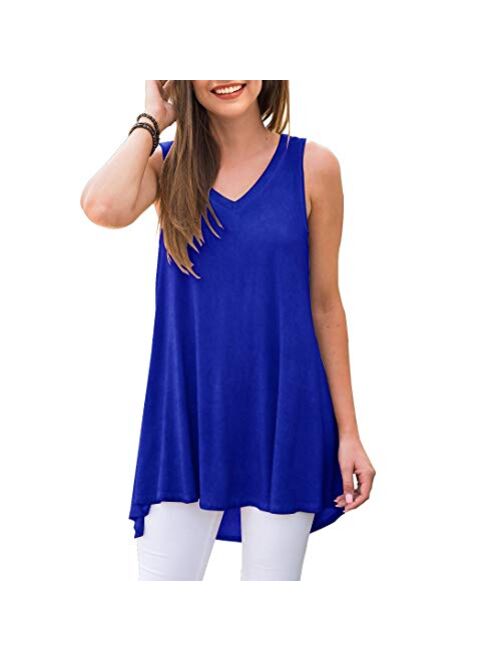 AWULIFFAN Women's Summer Sleeveless V-Neck T-Shirt Tunic Tops Blouse Shirts