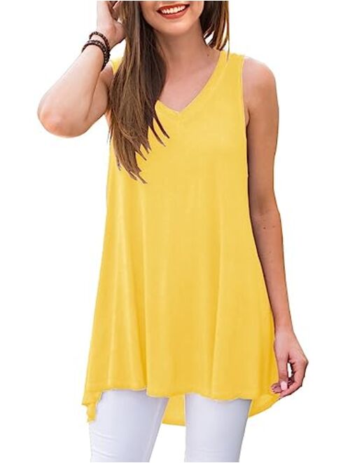 AWULIFFAN Women's Summer Sleeveless V-Neck T-Shirt Tunic Tops Blouse Shirts