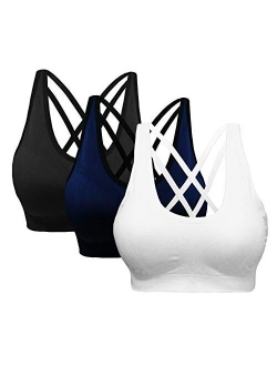 Cabales Women's Racerback Cross Straps Sports Bra with Removable Pads 3 Pack or 1 Pack for Chose