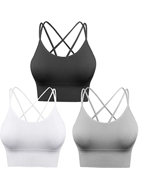 Cabales Women's Racerback Cross Straps Sports Bra with Removable Pads 3 Pack or 1 Pack for Chose