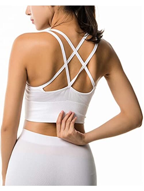 Cabales Women's Racerback Cross Straps Sports Bra with Removable Pads 3 Pack or 1 Pack for Chose