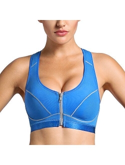 SYROKAN Women's High Impact Front Closure Racerback Full Support Wirefree Sports Bra