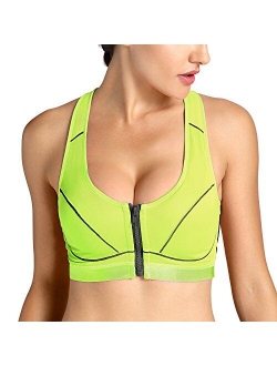 SYROKAN Women's High Impact Front Closure Racerback Full Support Wirefree Sports Bra