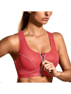 SYROKAN Women's High Impact Front Closure Racerback Full Support Wirefree Sports Bra