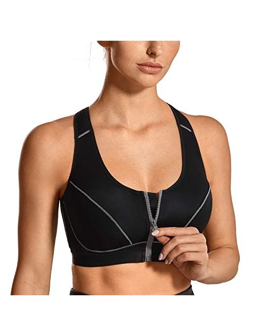 SYROKAN Women's High Impact Front Closure Racerback Full Support Wirefree Sports Bra