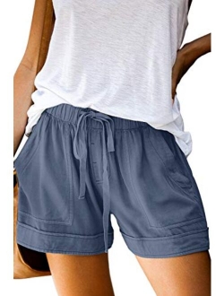 FEKOAFE Women Comfy Drawstring Casual Elastic Waist Cotton Shorts with Pockets (S-2XL)