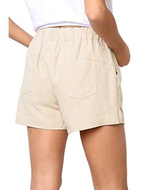 FEKOAFE Women Comfy Drawstring Casual Elastic Waist Cotton Shorts with Pockets (S-2XL)