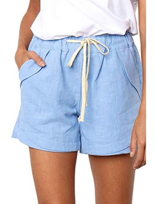 FEKOAFE Women Comfy Drawstring Casual Elastic Waist Cotton Shorts with Pockets (S-2XL)