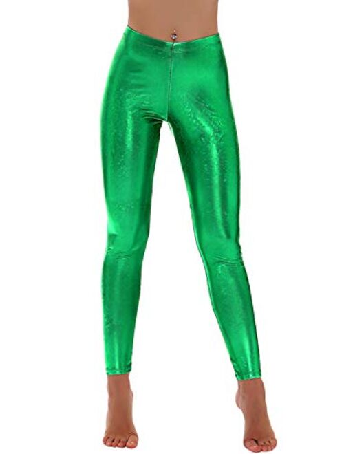 DIAMONDKIT Women Faux Leather Leggings Wet Look Metallic Waist Legging Pants Trousers