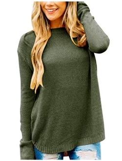Women's Long Sleeve Oversized Crew Neck Solid Color Knit Pullover Sweater Tops