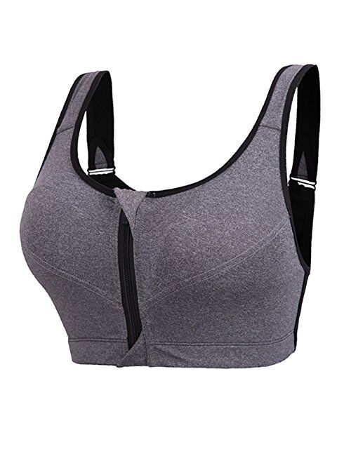 Newlashua Women's High Support Push Up Zip Front Close Padded Sports Bra