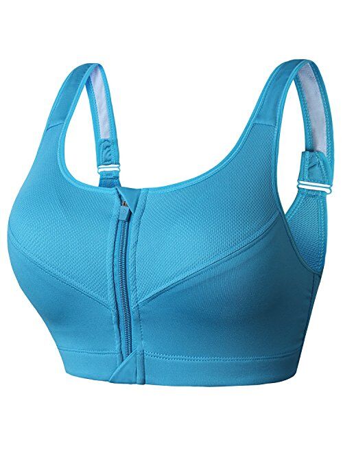 Newlashua Women's High Support Push Up Zip Front Close Padded Sports Bra