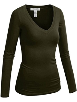 Emmalise Women's Junior and Plus Size Vneck Tshirt Long Sleeves Shirt Tee