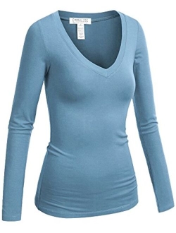 Emmalise Women's Junior and Plus Size Vneck Tshirt Long Sleeves Shirt Tee