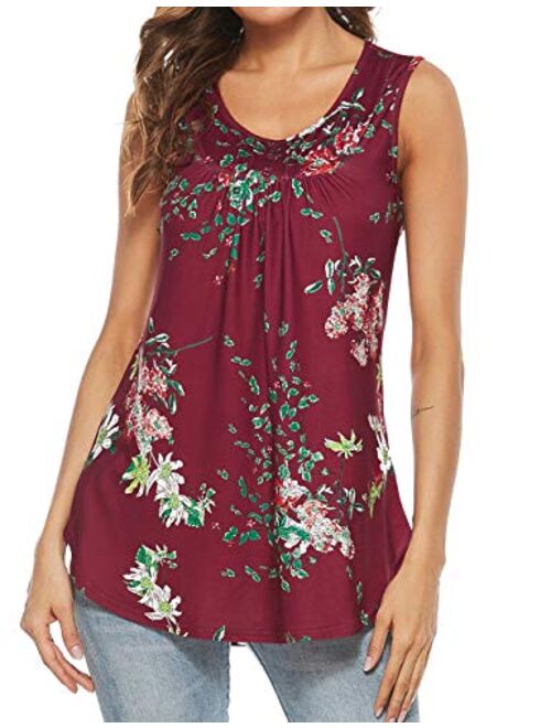 Halife Women's Paisley Printed Pleated Sleeveless Blouse Shirt Casual Flare Tunic Tank Top