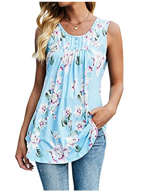 Halife Women's Paisley Printed Pleated Sleeveless Blouse Shirt Casual Flare Tunic Tank Top