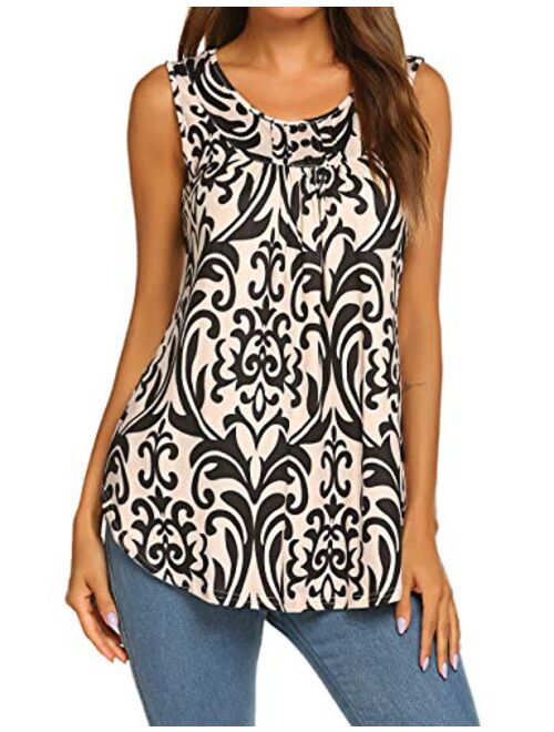 Halife Women's Paisley Printed Pleated Sleeveless Blouse Shirt Casual Flare Tunic Tank Top