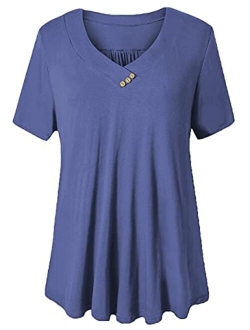 U.Vomade Women's Plus Size Tops Short Sleeve Blouses Flowy Summer Tunic Tops M-4X