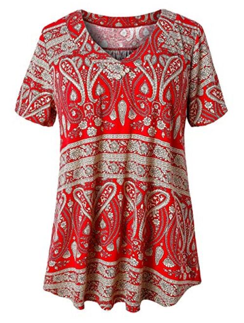 U.Vomade Women's Plus Size Tops Short Sleeve Blouses Flowy Summer Tunic Tops M-4X