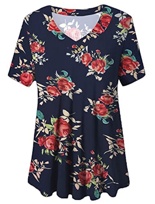 U.Vomade Women's Plus Size Tops Short Sleeve Blouses Flowy Summer Tunic Tops M-4X