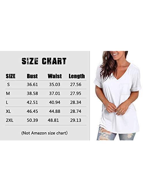 NSQTBA Womens Basic V Neck T Shirts Rolled Short Sleeve Summer Casual Tops with Pocket S-2XL