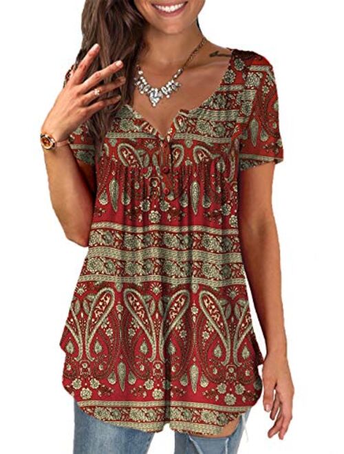 a.Jesdani Womens Plus Size Tunic Tops Long Sleeve Casual Floral Henley Shirts