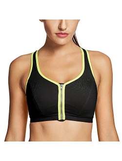 YROKAN Women's High Impact Front Zip Non Padded Wireless Supportive Sports Bra