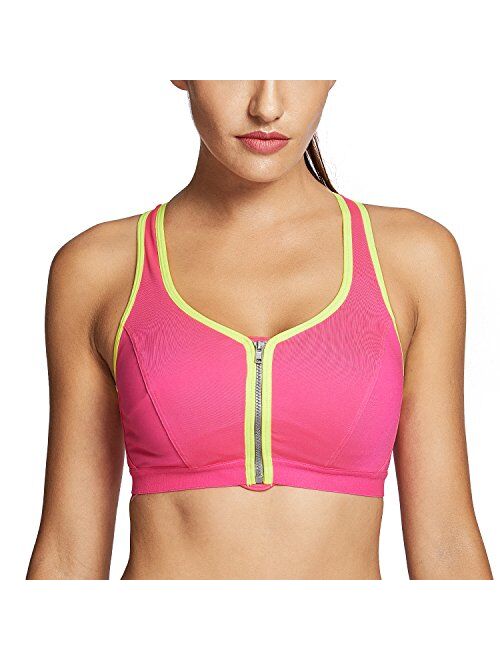 YROKAN Women's High Impact Front Zip Non Padded Wireless Supportive Sports Bra