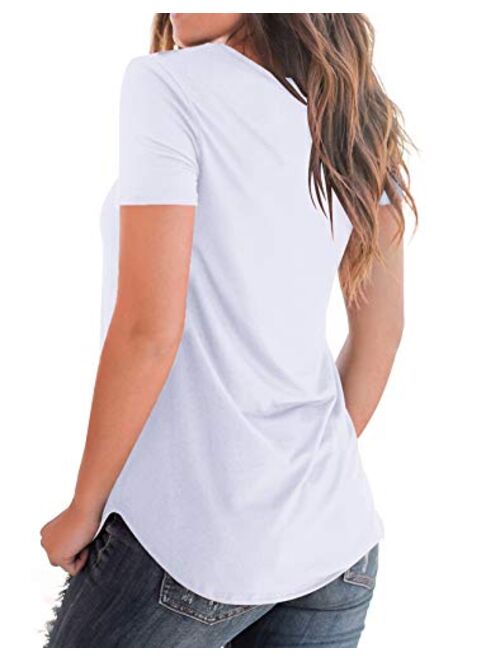 NIASHOT Women's Casual Short Sleeve Solid Criss Cross Front V-Neck T-Shirt Tops