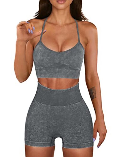 OQQ Yoga Outfit for Women Seamless 2 Piece Workout Gym High Waist Leggings with Sport Bra Set