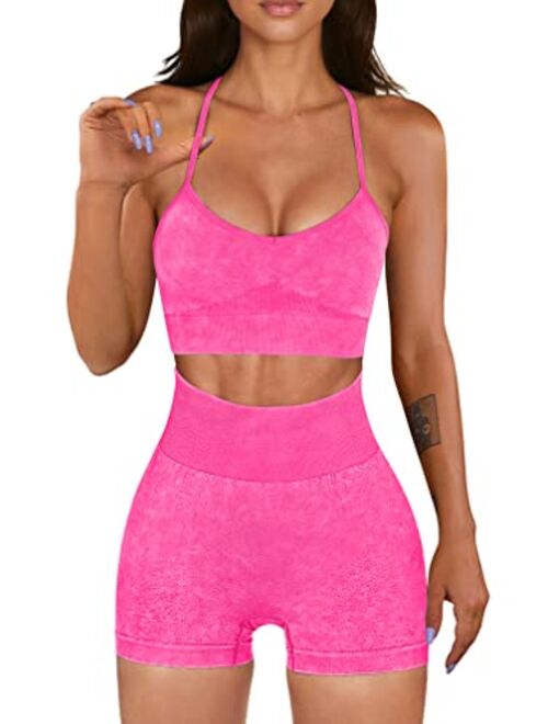 OQQ Yoga Outfit for Women Seamless 2 Piece Workout Gym High Waist Leggings with Sport Bra Set