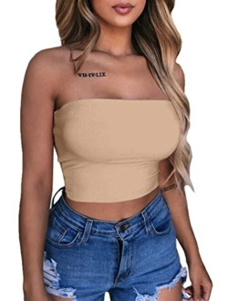 Women's Sexy Crop Top Sleeveless Stretchy Solid Strapless Tube Top