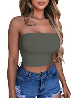 Women's Sexy Crop Top Sleeveless Stretchy Solid Strapless Tube Top