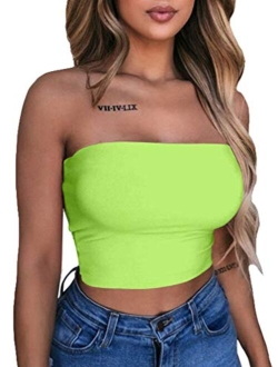 Women's Sexy Crop Top Sleeveless Stretchy Solid Strapless Tube Top