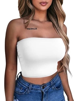 Women's Sexy Crop Top Sleeveless Stretchy Solid Strapless Tube Top