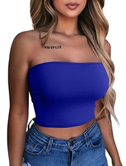 Women's Sexy Crop Top Sleeveless Stretchy Solid Strapless Tube Top