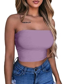 Women's Sexy Crop Top Sleeveless Stretchy Solid Strapless Tube Top