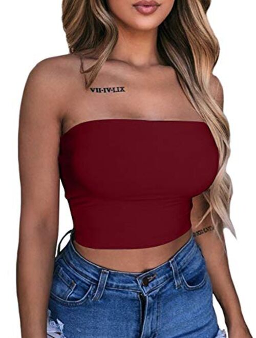 LAGSHIAN Women's Sexy Crop Top Sleeveless Stretchy Solid Strapless Tube Top