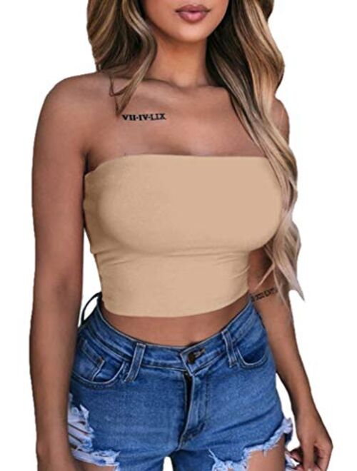 LAGSHIAN Women's Sexy Crop Top Sleeveless Stretchy Solid Strapless Tube Top