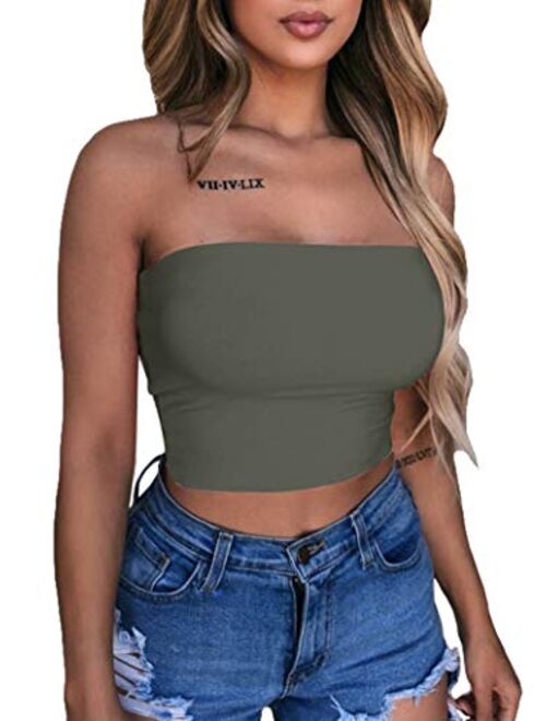 LAGSHIAN Women's Sexy Crop Top Sleeveless Stretchy Solid Strapless Tube Top