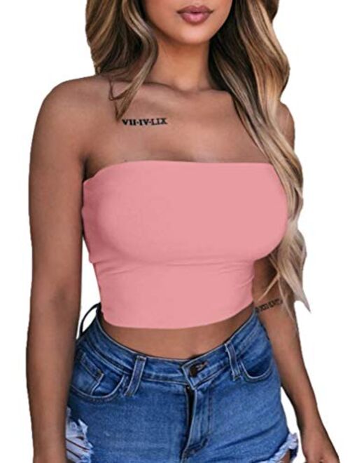 LAGSHIAN Women's Sexy Crop Top Sleeveless Stretchy Solid Strapless Tube Top