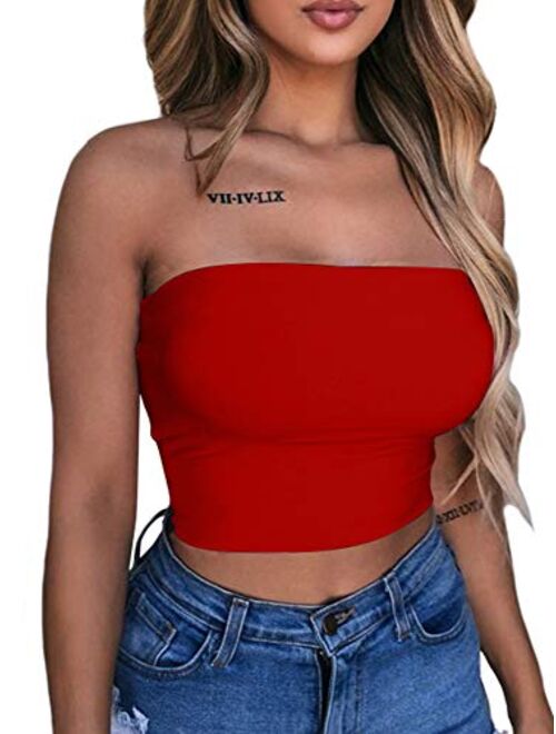 LAGSHIAN Women's Sexy Crop Top Sleeveless Stretchy Solid Strapless Tube Top