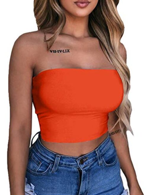 LAGSHIAN Women's Sexy Crop Top Sleeveless Stretchy Solid Strapless Tube Top